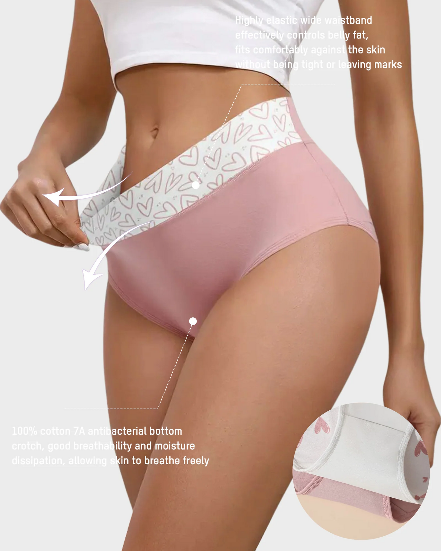 Soft Cotton Heart Print High-Waist Panties (6 Pack)