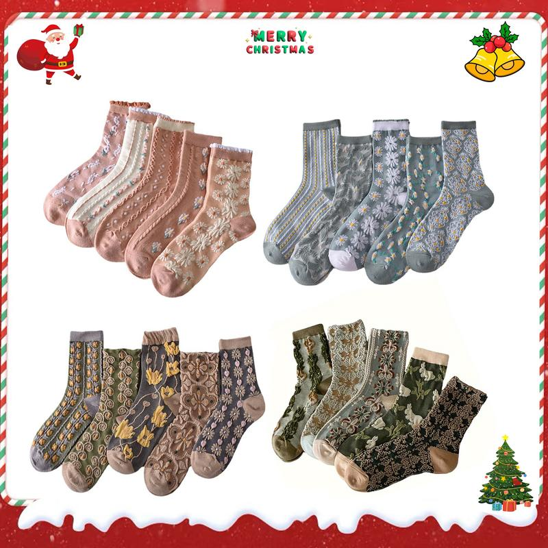 5 Pairs Womens Floral Socks