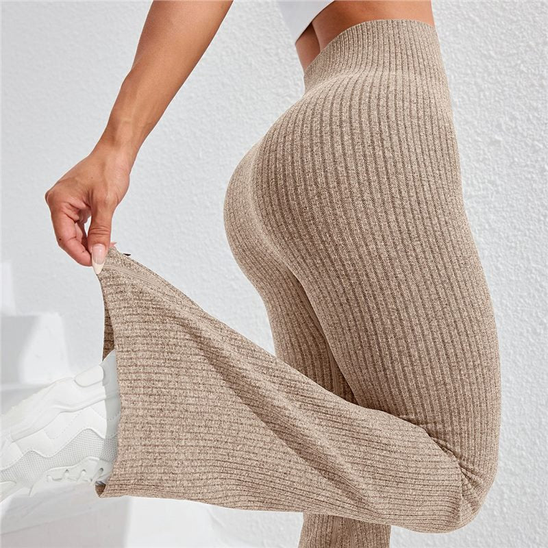 High Waisted Threaded Horn Yoga Pants, Hip Lifting Fitness Pants