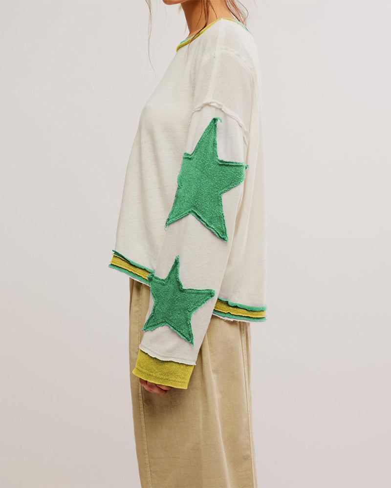 Fashionable Round Neck Hooded Thin Loose Star Hoodie