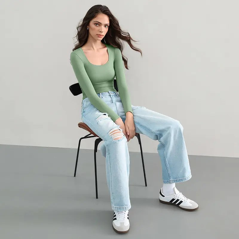 Women's Basic Double Layering Tight Slim Fit T Shirts