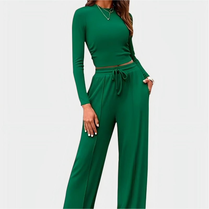 Crop Top Straight Leg Pants 2-Piece Lounge Set
