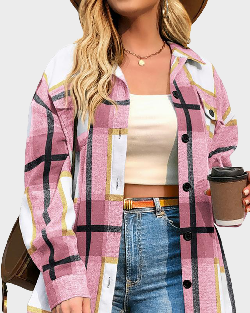 Casual Plaid Flannel Shirt Jacket
