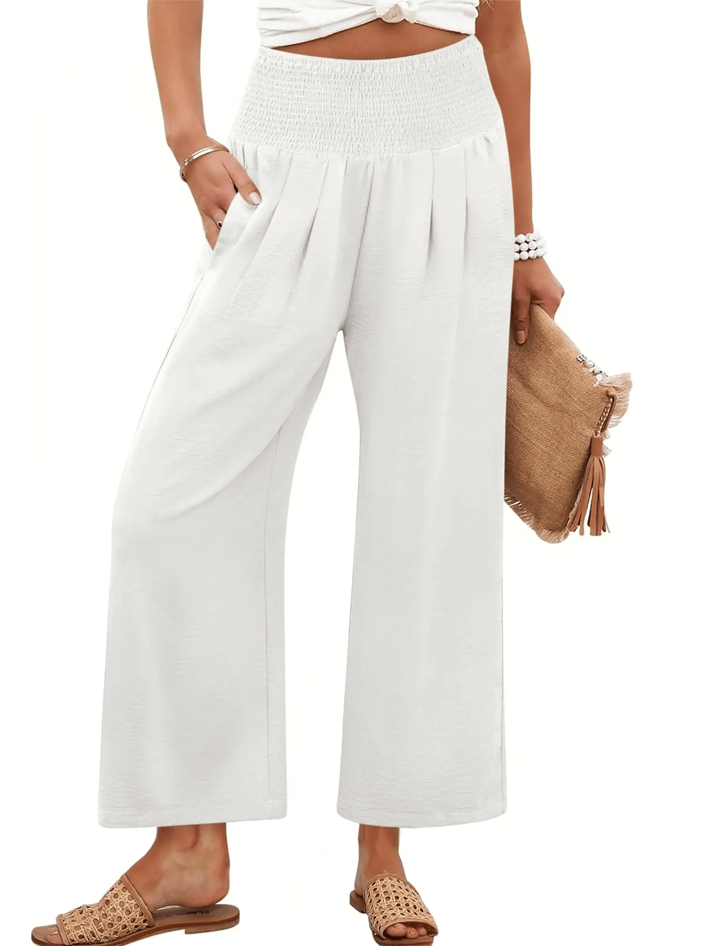 Women's Smocked Waist Wide Leg Palazzo Pants