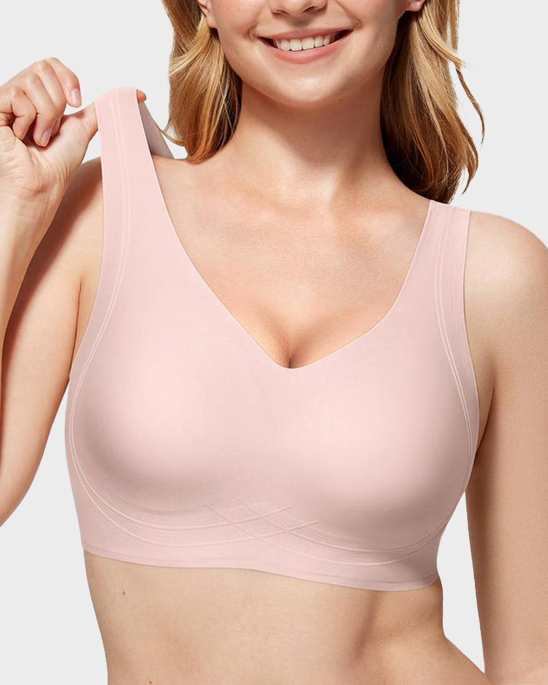 Seamless Full Coverage Wireless Push-Up Bra with Wide Straps