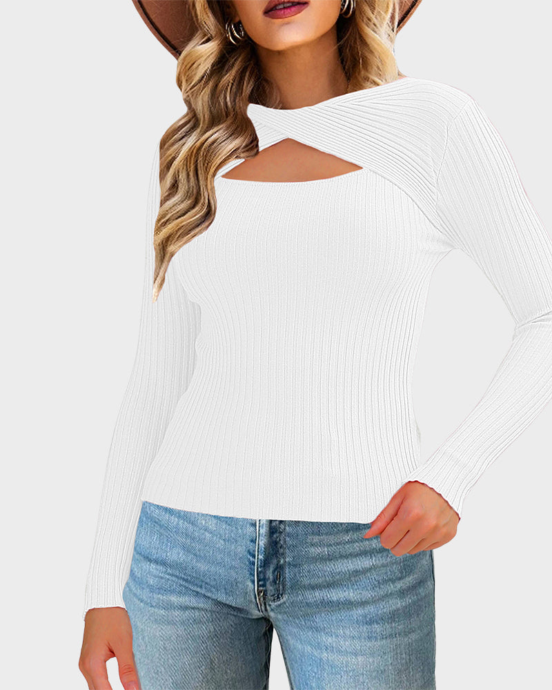 Twist Front Cutout Knit Sweater