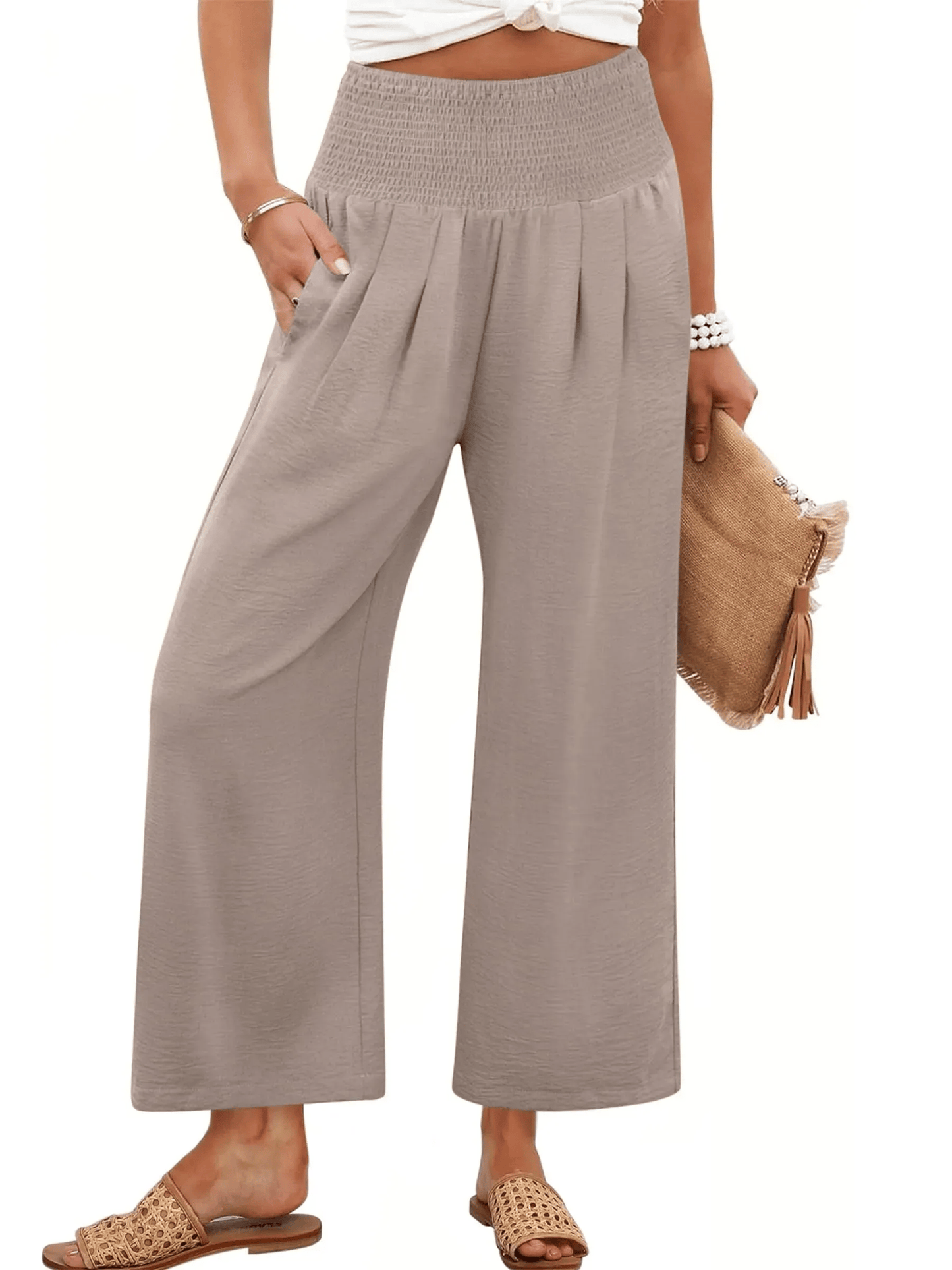 Women's Smocked Waist Wide Leg Palazzo Pants