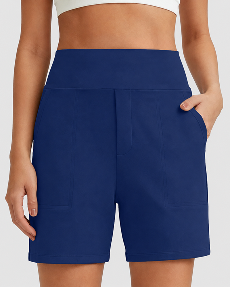 Women's High-Waisted Athletic Bermuda Shorts with Pockets – Running, Yoga, Summer Casual Activewear