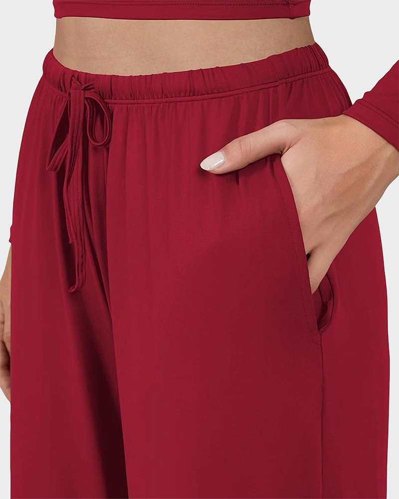 Wide-Leg Lounge Set for Women Stretchy Crop Top & Pants