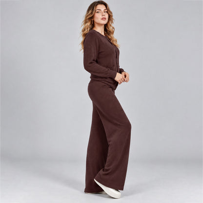 Women's Casual Knit Sweater Set Round Neck Wide Leg Pants