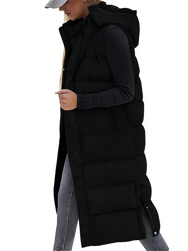 🔥 Women's Long Puffer Vest | Quilted Hood & Button Closure ❄️