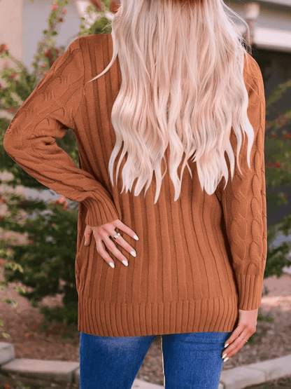 Women's Fall Casual Long Sleeve Button Down Open Front Cable Knit Cardigan