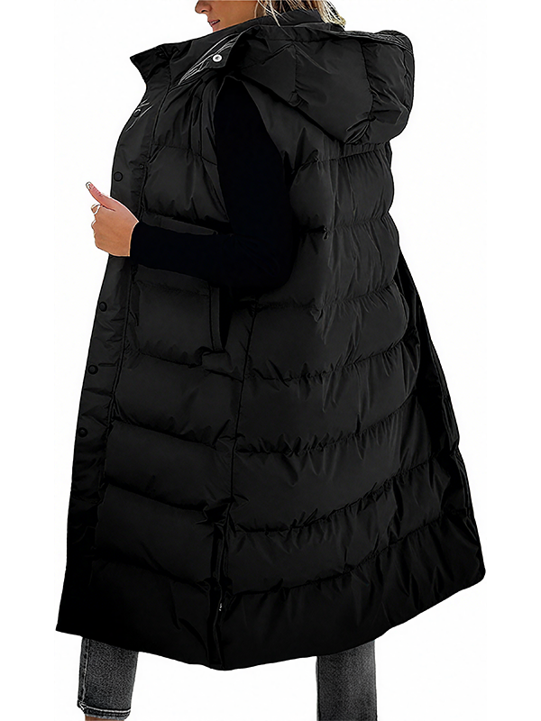 🔥 Women's Long Puffer Vest | Quilted Hood & Button Closure ❄️