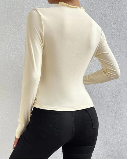 Slim Fit Ruched High-Neck T-Shirt Top