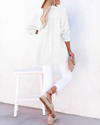 Womens Casual Button V Neck Long Sleeve Shirts Solid Blouses Tops