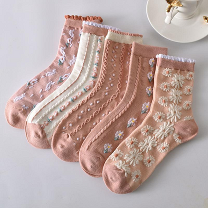5 Pairs Womens Floral Socks