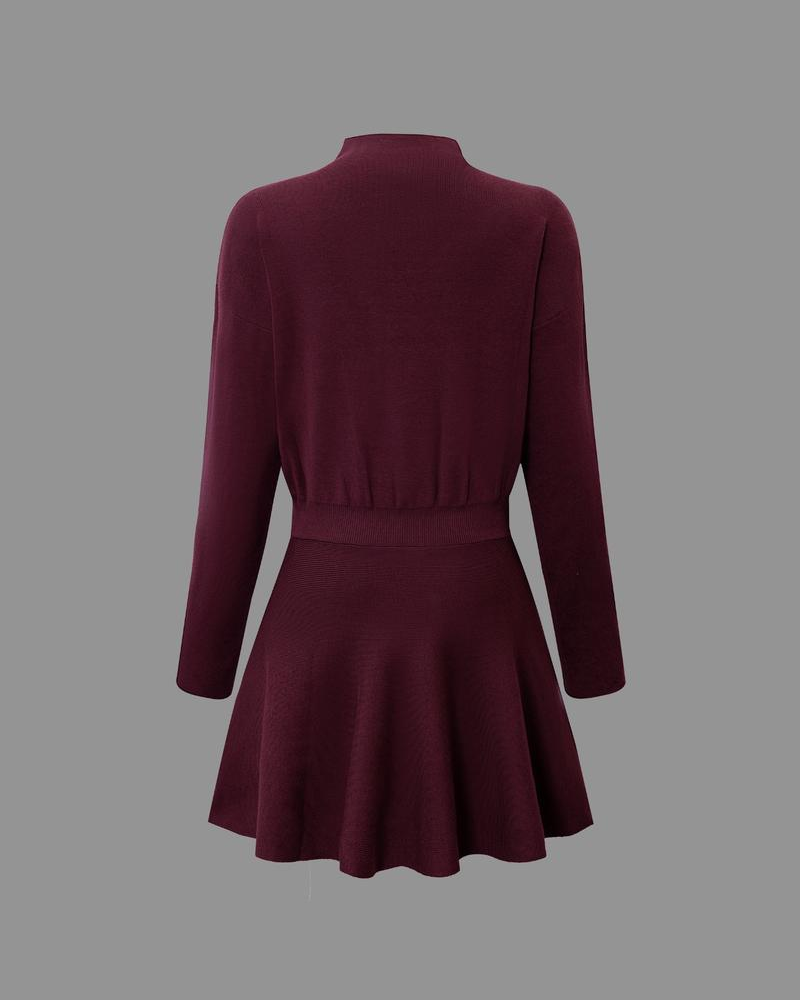 Women's semi-collared long-sleeved knitted loose-fitting one-piece sweater dress