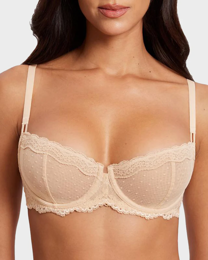 Sexy Lace Bra Underwire Balconette Unlined Demi Sheer Plus Size