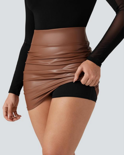 High Waisted Tummy Control Ruched Fleece Mini Skirt