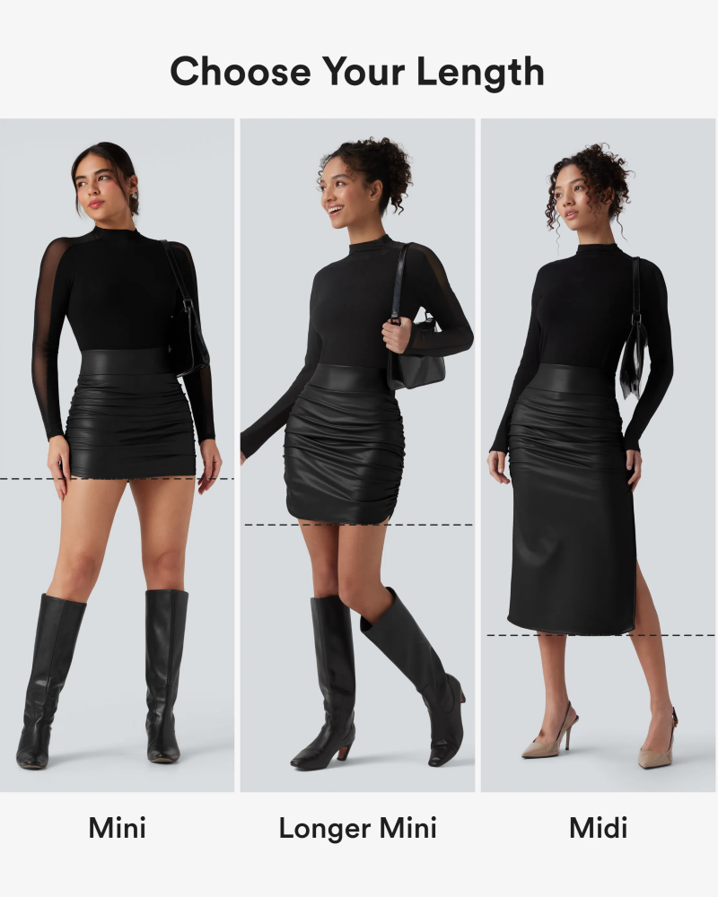 High Waisted Tummy Control Ruched Fleece Mini Skirt