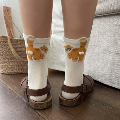 3 Pairs Cute Cat Socks with Pom Poms Soft Cotton