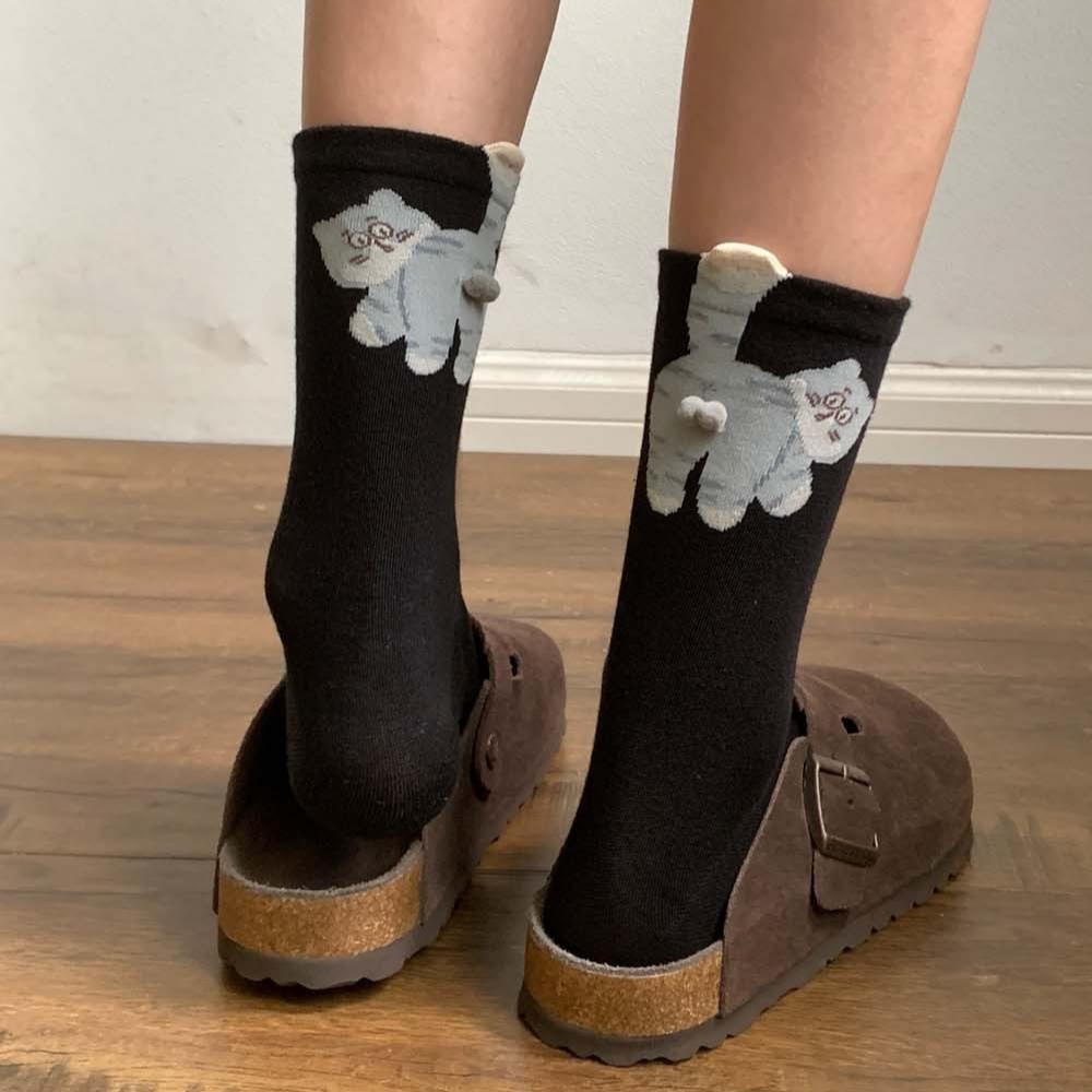 3 Pairs Cute Cat Socks with Pom Poms Soft Cotton