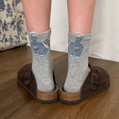 3 Pairs Cute Cat Socks with Pom Poms Soft Cotton