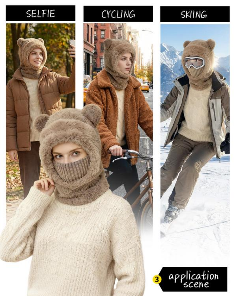 Unisex Windproof Thermal Hat with Cute Bear Ears