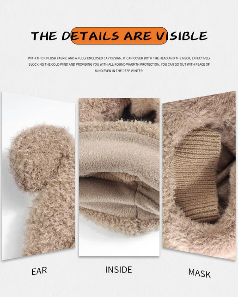 Unisex Windproof Thermal Hat with Cute Bear Ears