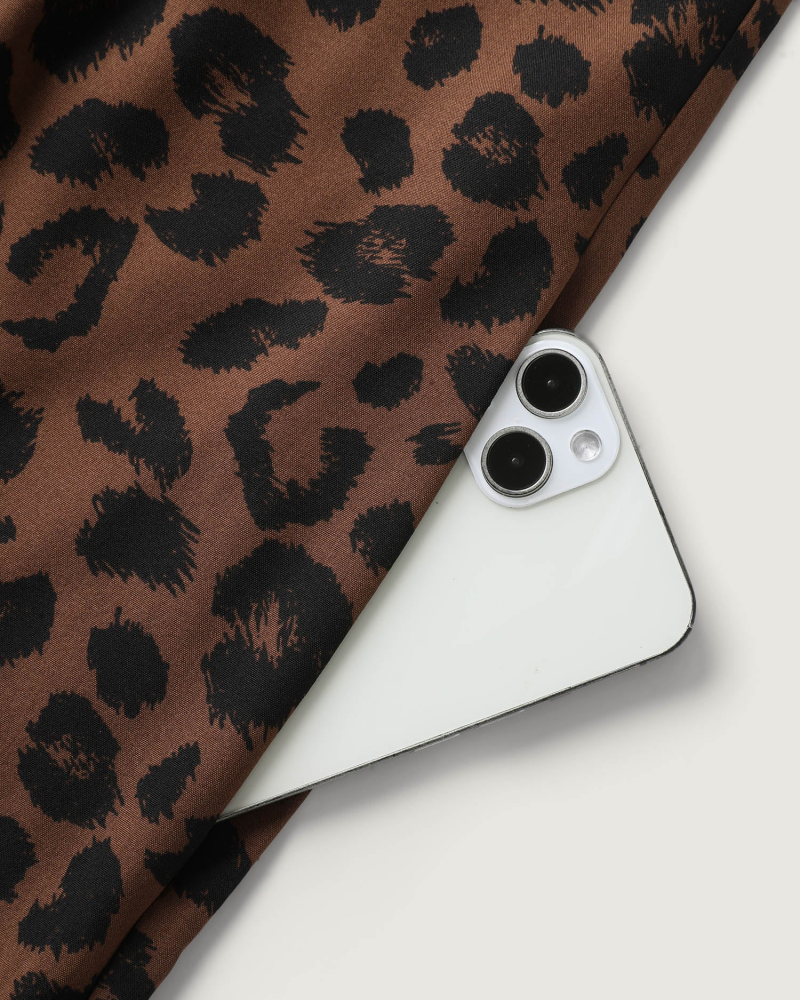 Leopard Print Jumpsuit with Shirred Shoulder Ties and Square Neck