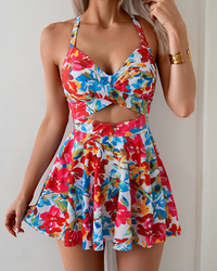 Hot Pink Blue Floral Print