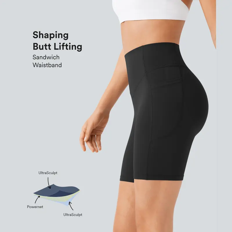 High-Waisted Tummy Control Athletic Shorts with Side Pockets