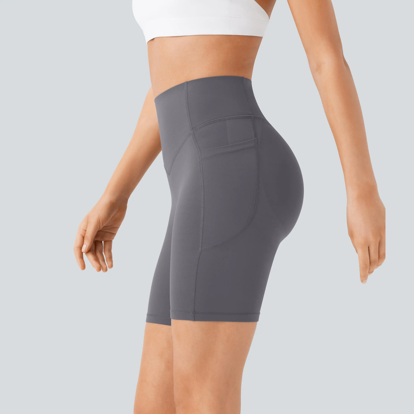 High-Waisted Tummy Control Athletic Shorts with Side Pockets