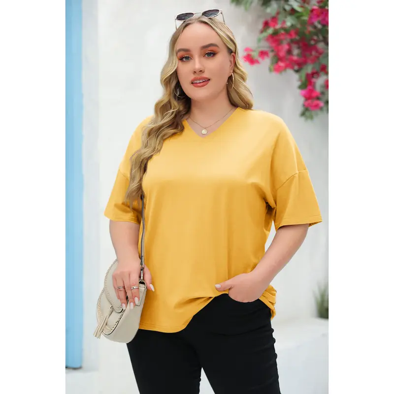 Women's Plus Size V Neck Half Sleeve Tunic Tee Loose Fit Cotton Summer