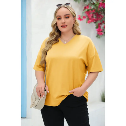 Women's Plus Size V Neck Half Sleeve Tunic Tee Loose Fit Cotton Summer