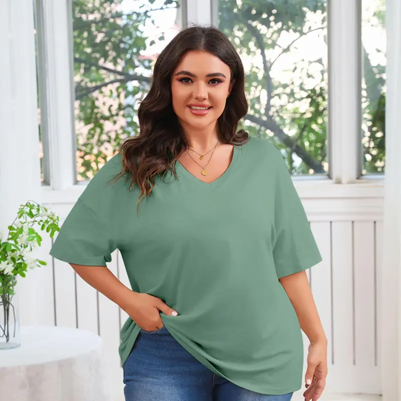 Women's Plus Size V Neck Half Sleeve Tunic Tee Loose Fit Cotton Summer
