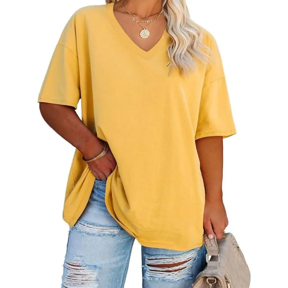 Women's Plus Size V Neck Half Sleeve Tunic Tee Loose Fit Cotton Summer