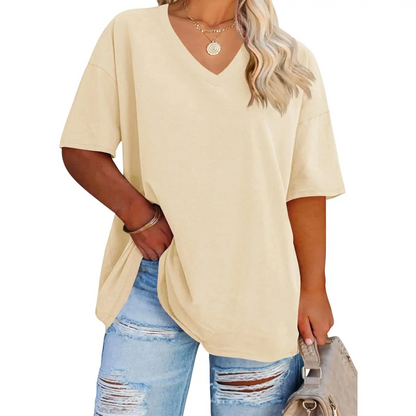 Women's Plus Size V Neck Half Sleeve Tunic Tee Loose Fit Cotton Summer