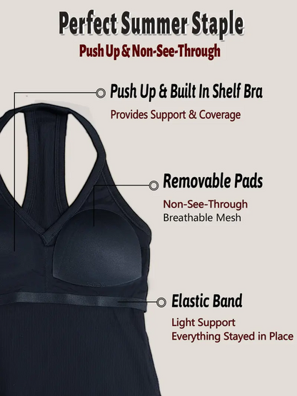 Built-in Bra Ribbed Solid Tank Top