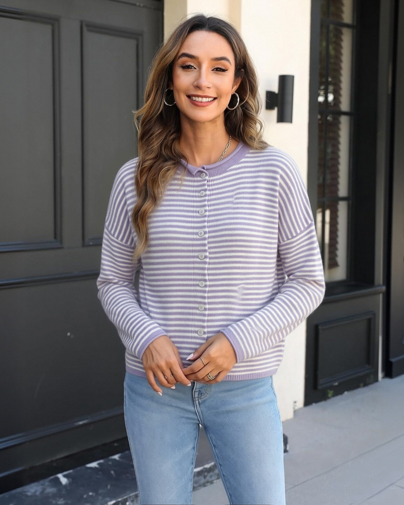 Women's Striped Cardigan Knit Long Sleeve Casual Fall Winter