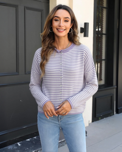 Women's Striped Cardigan Knit Long Sleeve Casual Fall Winter