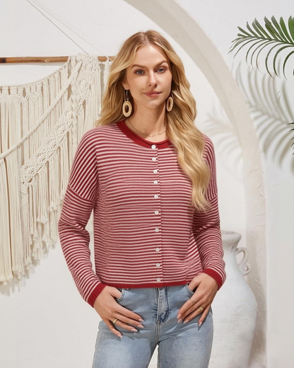 Women's Striped Cardigan Knit Long Sleeve Casual Fall Winter
