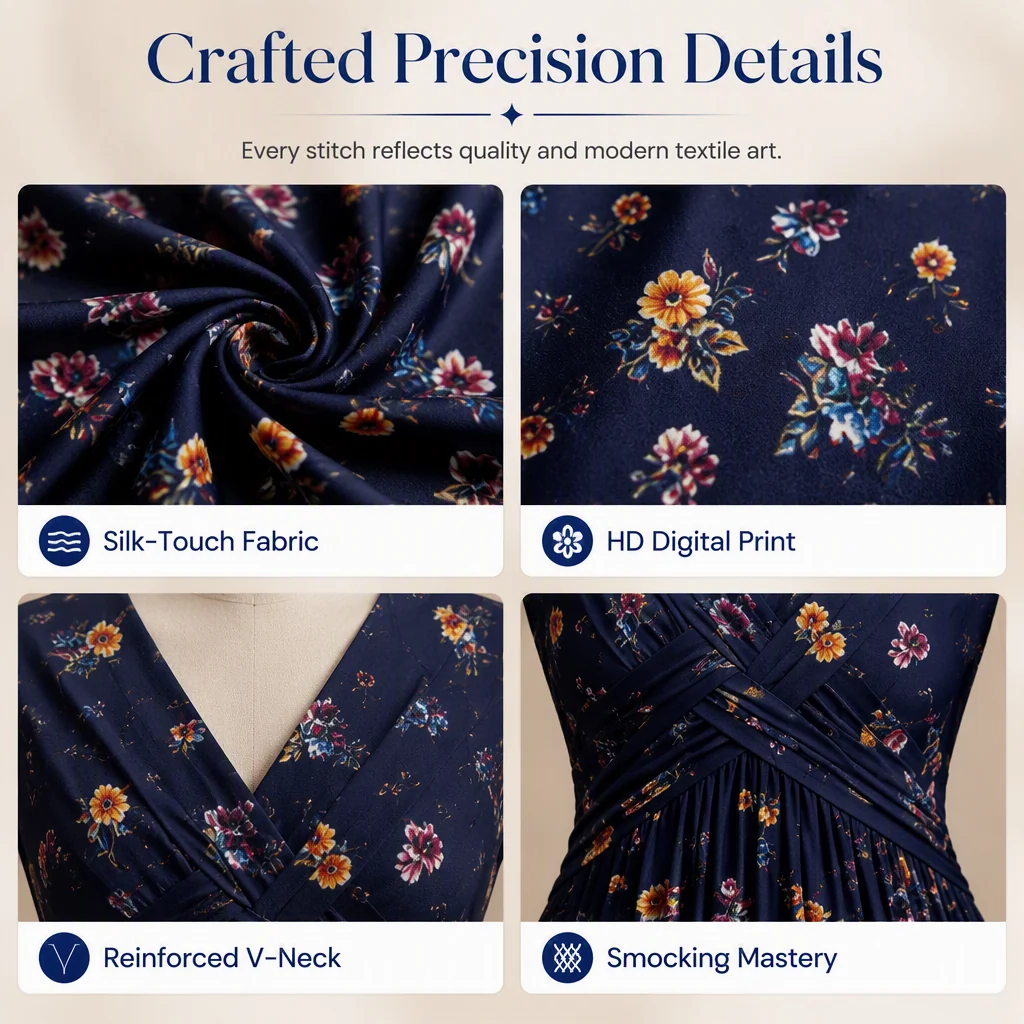 Women's V-Neck Floral Print Dress with Twist Waist