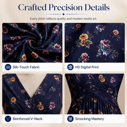 Women's V-Neck Floral Print Dress with Twist Waist