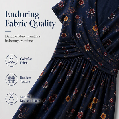 Women's V-Neck Floral Print Dress with Twist Waist
