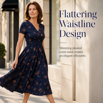 Women's V-Neck Floral Print Dress with Twist Waist