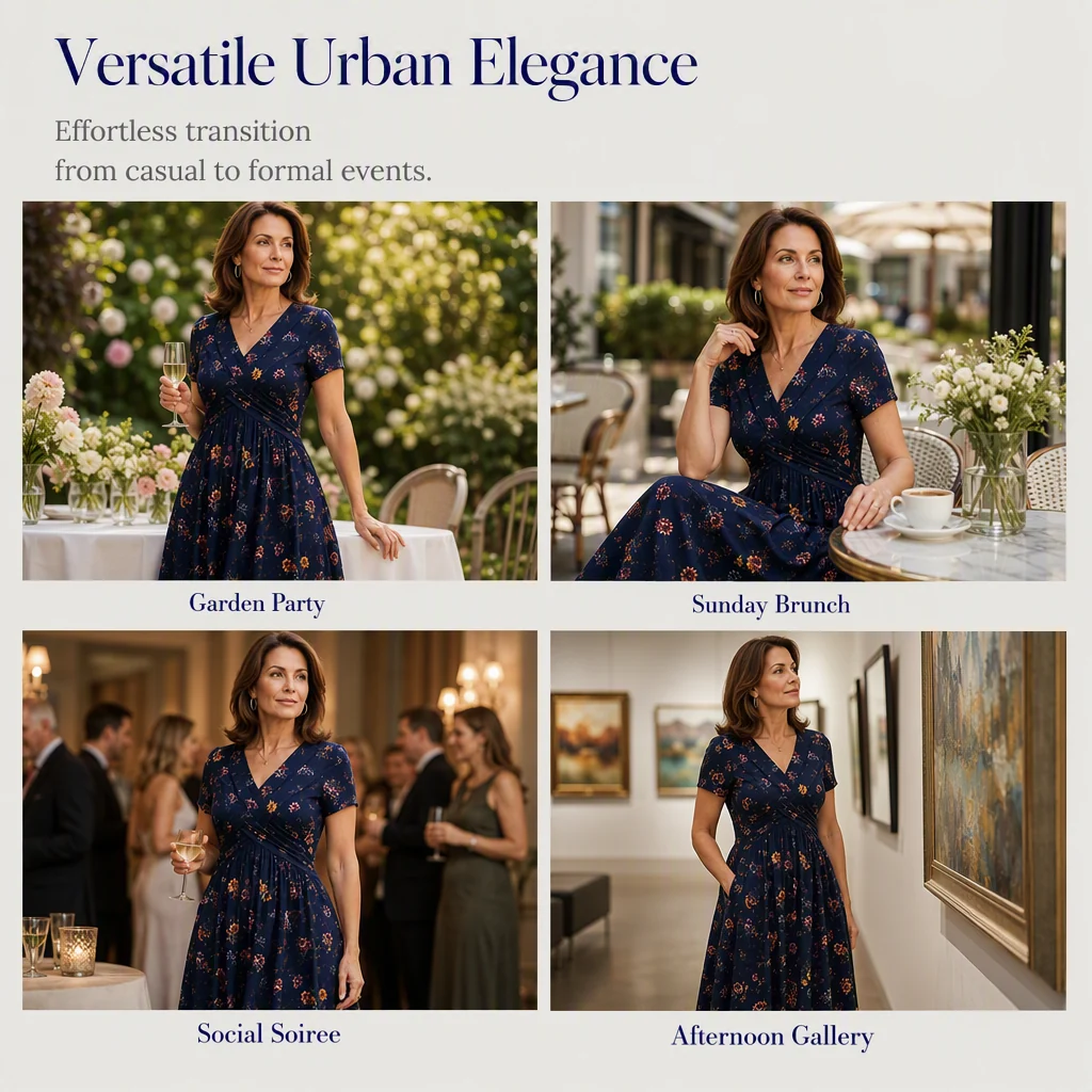 Women's V-Neck Floral Print Dress with Twist Waist