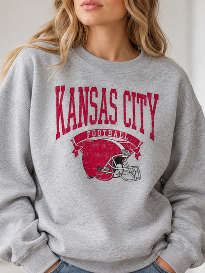 Vintage Football Fleece Sweatshirt Hometown Team Sublimation Print Long Sleeve