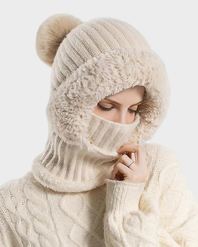 Thick Warm Knit Beanie with Pom Pom for Winter