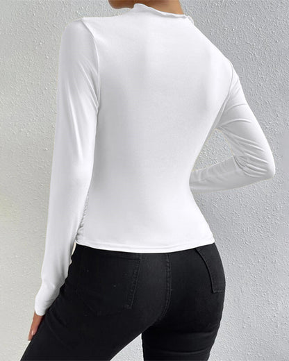 Slim Fit Ruched High-Neck T-Shirt Top